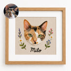 Custom Embroidered Pet Portrait Frame with Personalized Name | Square Pet Embroidery Wall Art