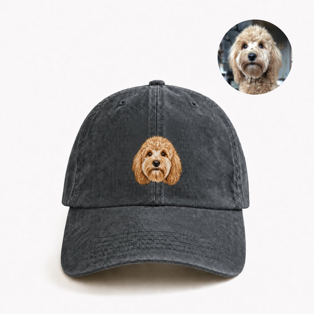 Custom Pet Portrait Embroidered Baseball Cap – Personalized Pet Face Hat with Name