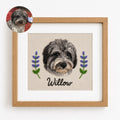 Custom Embroidered Pet Portrait Frame with Personalized Name | Square Pet Embroidery Wall Art