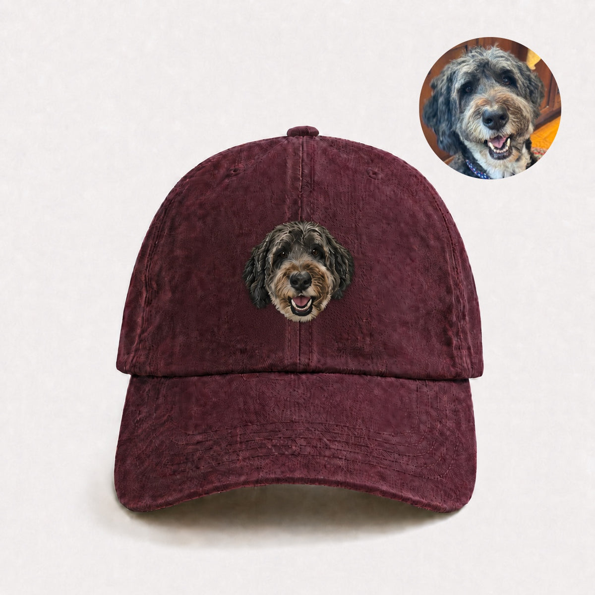 Custom Pet Portrait Embroidered Baseball Cap – Personalized Pet Face Hat with Name