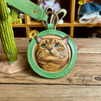 Handmade Leather Pet Portrait Keychain – Custom Dog or Cat Face Charm – A Meaningful Memorial Gift for Pet Lovers