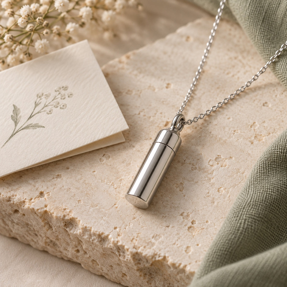 Feedogo concept visual of a discreet memorial capsule pendant