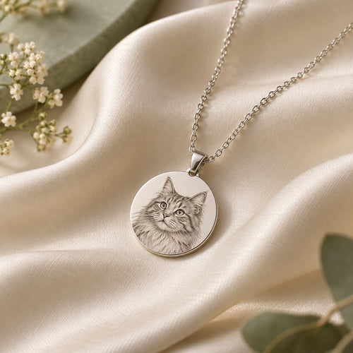 Feedogo concept visual of custom cat portrait necklace